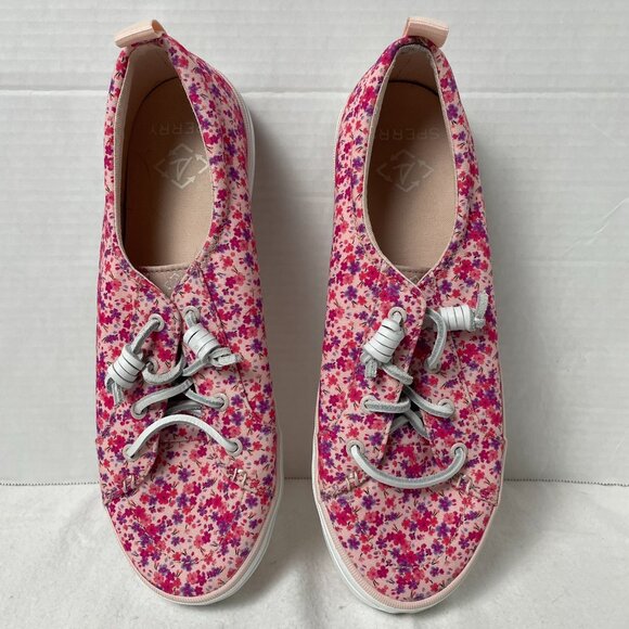 Speery Pink and White Canvas Sneakers with Floral Design - Picture 2 of 9